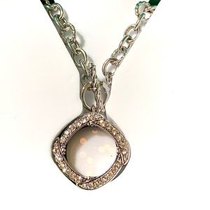 Silver & Crystal Locket Necklace with Toggle Clasp  Free Shipping !